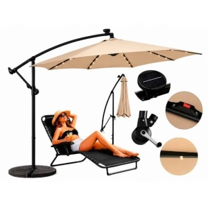 Umbrelă de grădină 300 cm, cu iluminare led, bej