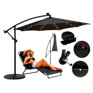 Umbrelă de grădină 300 cm, cu iluminare led, gri închis
