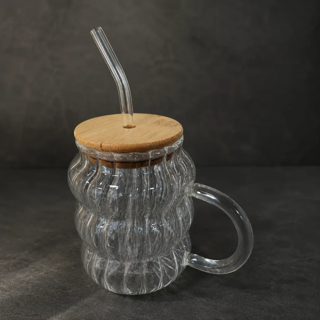 Cană cu pai și capac 8*14cm ge3443 (003708) 3