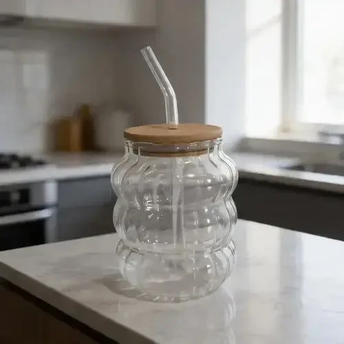 Cană cu pai și capac 8*14cm ge3443 (003708) 4