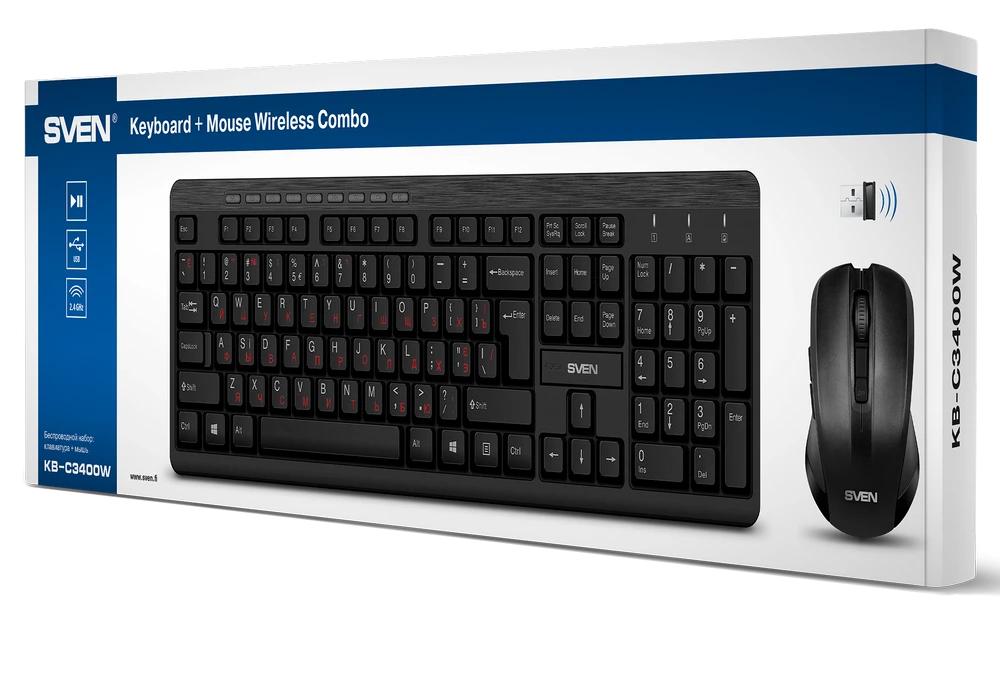 Set tastatură + mouse sven kb-c3400w, fără fir, negru 11