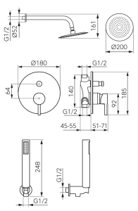 Комплект смесителя ferro ciriculus встраиваемый 2-ходовой+душевая головка+боковой душ bck7p-set1-s Thumbnail 2