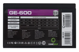 Блок питания для компьютеров gamemax ge-600, 600вт, atx, немодульный Thumbnail 2