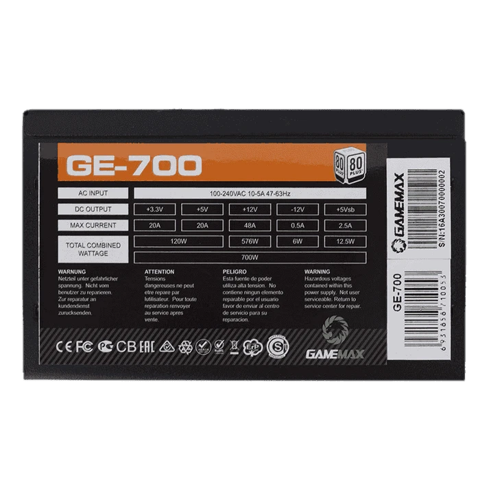 Блок питания для компьютеров gamemax ge-700, 700вт, atx, немодульный 9