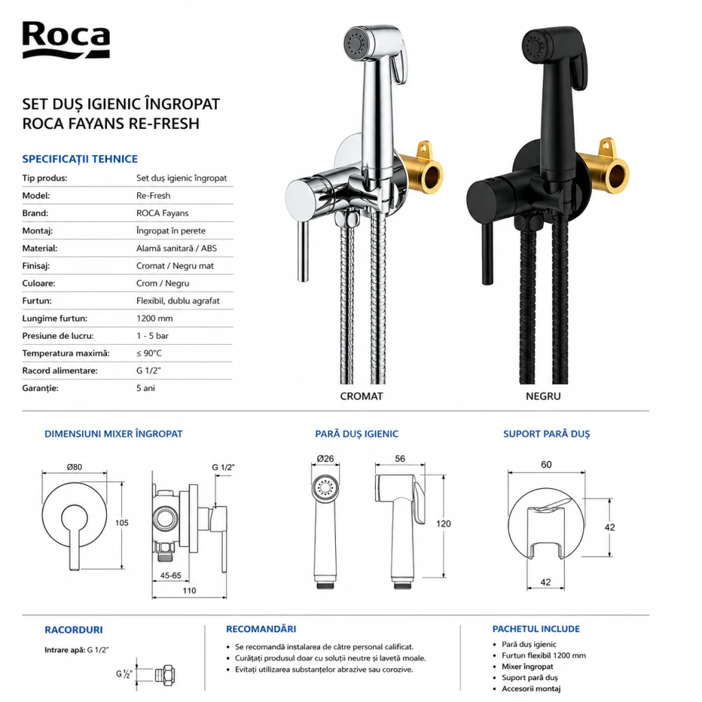 Set dus igienic ingropat roca fayans re-fresh black aw3w85980161003 3