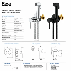 Set dus igienic ingropat roca fayans re-fresh black aw3w85980161003 Thumbnail 3