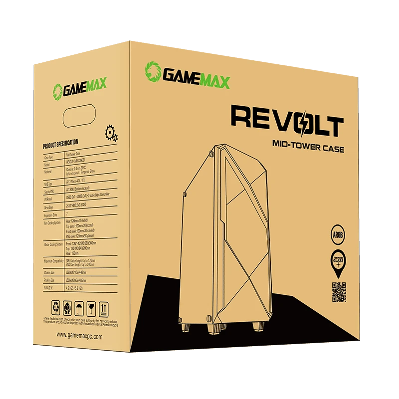 Carcasă pc gamemax revolt, midi-tower, fără psu, negru 19
