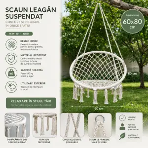 Scaun leagan suspendat 60x80cm alb , (wjx-10) Thumbnail 2