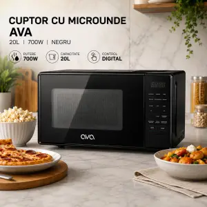 Cuptor cu microunde ava, 20l, 700w, negru (emwo2070b)
