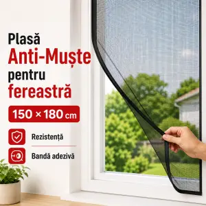 Plasă antimuște cu bandă adezivă pentru fereastră, negru