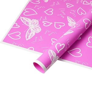 Hartie coreana "fluturi+inimă"(20 foi) - #021 fuchsia