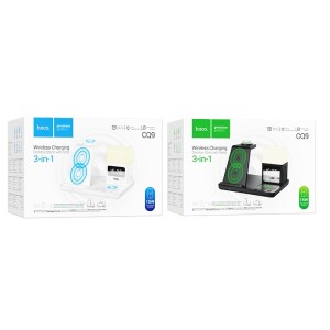 Hoco cq9 crown — încărcător wireless rapid 3-în-1 cu lumină de noapte și ceas Thumbnail 1